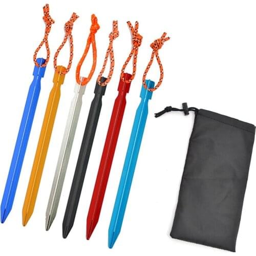 6pcs Aluminum Ground Nail Tent Stakes Lightweight Tent Pegs With Reflective Rope Nail For Camping Trip Hiking