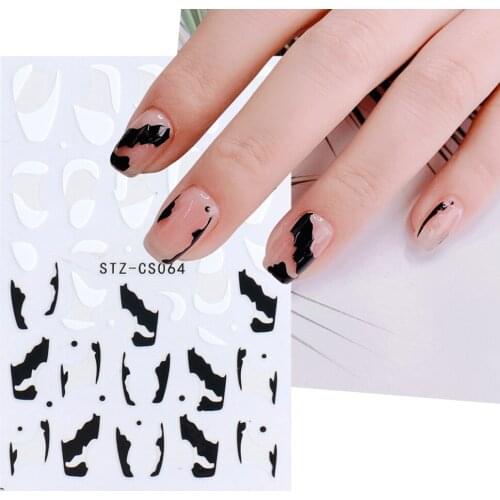 3D Abstract Nail Stickers Swirl Nail Art Design Black White French Tips Wave Striping Tape Sliders Gel Polish Decals NEW