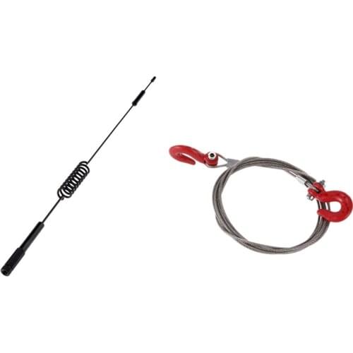 Crawler Steel Tow Rope and Hooks for SCX10 Wraith Axial D90 Toy with Antennas and Screws for Model 1/10 Traxxas, 290mm