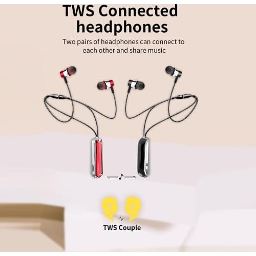 Wireless Earphone Sports Neckband Magnet 5.0 Bluetooth-compatible In Ear Red Universal Earphones with Mic for iPhone XR Headset