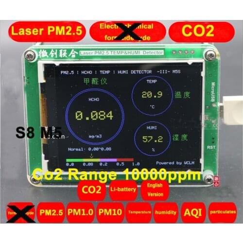 S8 M5 CO2 Sensor PM2.5 PM1.0 PM10 Co2 detector PM2.5 dust haze Laser sensor with Temperature and humidity TFT LCD with battery