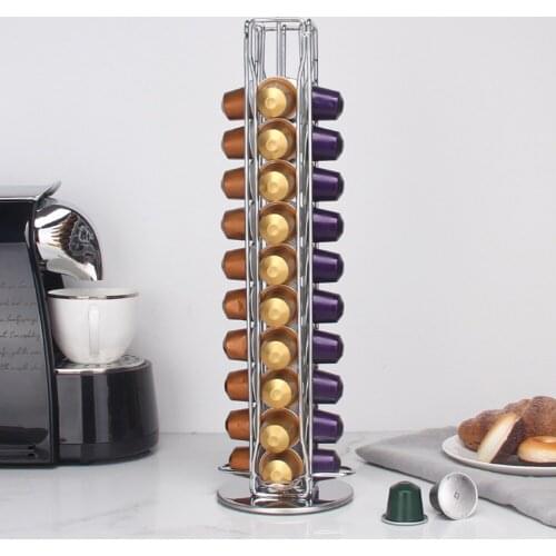 Coffee Capsule Pod Holder Rotatable Display Dispensing Tower Stand Home Office Kitchen Nespresso Coffee Storage Organizer Rack