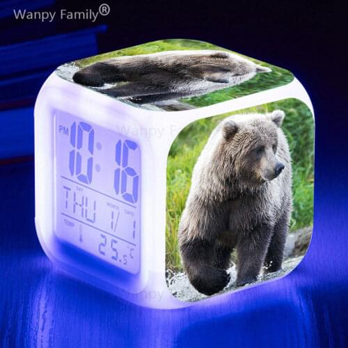 Cute Bear Alarm Clock 7 Color Glowing LED Digital Alarm Clock For Kids Birthday Gift Multi-fonction Electronic Watches Clock