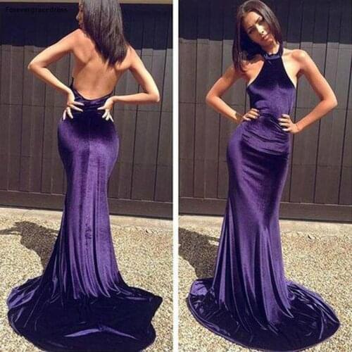Purple Prom Dresses Halter Neck Open Back Long Plus Size Formal Party Gowns Custom Made