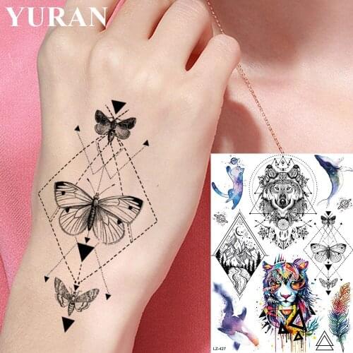 Geometric Moth Butterfly Black Custom Wrist Fake Waterproof Tattoos Temporary Women Men Wolf Tattoo Stickers Body Art Fake Tatoo