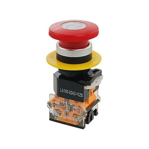 Red Signal Ignition Mushroom Push Button Emergency Stop Switch 22mm 1 NO 1 NC