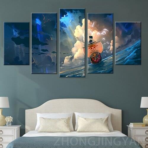 Hd print 5 Pieces anime painting One Piece Thousand Sunny Wall Art poster Canvas Unique Gift Picture For Living Room Framework A