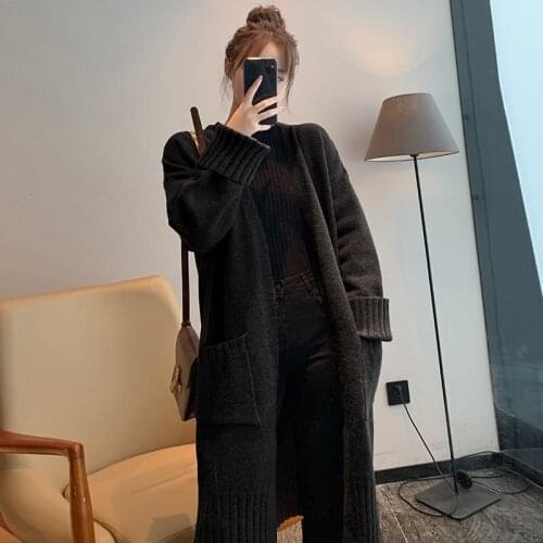 Cashmere Cardigan WomenS Sweater Long Loose Thick Coat WomenS Clothing 2020 New Autumn Winter Sweaters Jacket Female AA5559