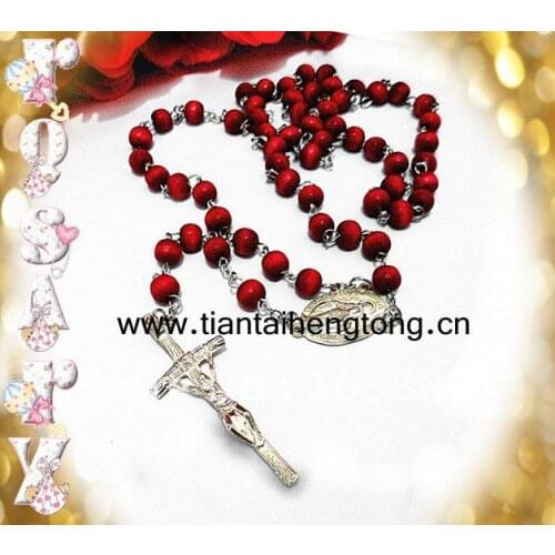 Red wooden bead rosary necklace/religious rosary necklace