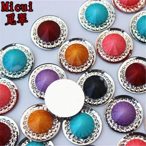 Micui 100pcs 16mm Round Resin Flatback Stone beads flatback Resin Rhinestone For DIY Clothes Dress Decoration ZZ23