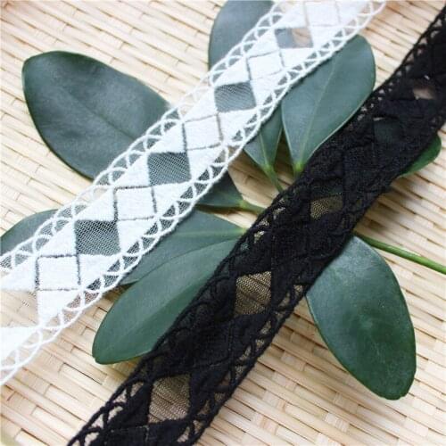 Lace Trim 10 yard Ivory Black Gauze Mesh Tulle Diamond Cotton Embroidered Ribbon Tapes Dress Clothing 3cm 1.2"Wide 47604M4F278