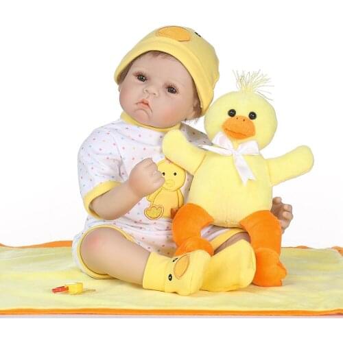 NPK dolls reborn Reborn 22"55cm silicone reborn baby doll realista bebes reborn with yellow duck children birthday gift dolls