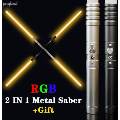 Pqbd Double-edged Laser Sword RGB Color Changing FX Blaster LED Light Saber Children Lock Up Metal Handle Heavy Dueling Sound