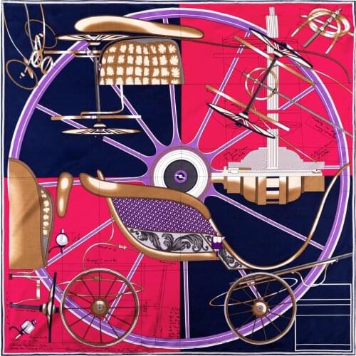 LESIDA New Handmade curled silk scarf womens 90cm twill silk square scarf big wheel carriage printed silk scarf shawl Headband