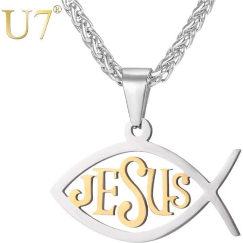 U7 Minimalist Fish Necklace Stainless Steel Pendant & Chain Unique Gift For Men/Women Christian Jesus Jewelry P1083