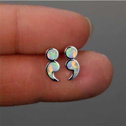 Minimalist Symbol White Blue Opal Stone Earrings Vintage Silver Color Small Stud Earrings Cute Bridal Wedding Earrings For Women