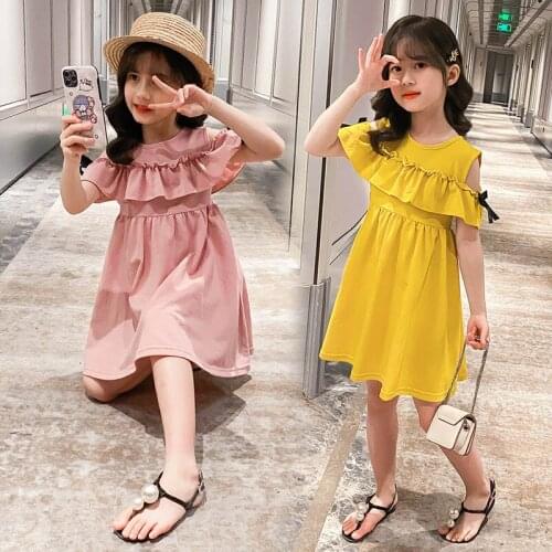 Fashion 5-12 Years Children Girls Dress Clothes Summer Tie Bowknot On The Back Girls Sweet Ruffles Dress Kids Girls Pink Dress
