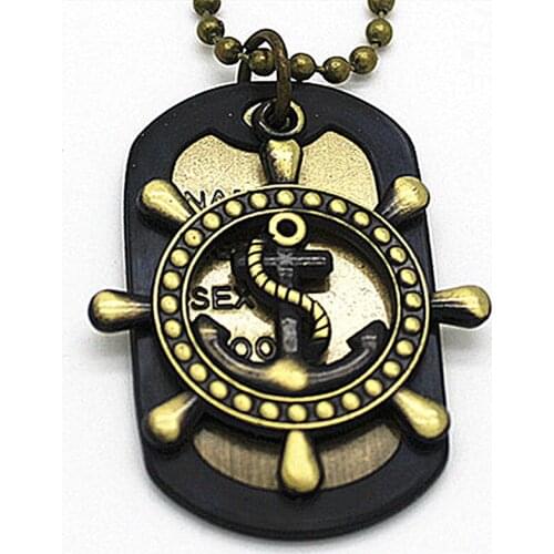 XiongHang Trendy Handmade Cross Vintage Bronze Beads Chains Hook Pendant Rudder Necklace Men Jewelry For Women