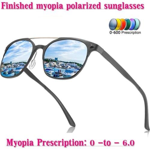 2019 hot Custom Made Myopia Minus Prescription Polarized Lens alloy Polarized Round Sunglasses Mirror Coating Men Sunglasses NX