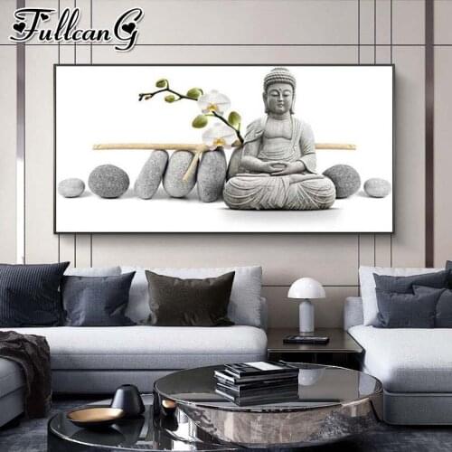 FULLCANG Grey stone buddha icon large diamond painting 5d diy full square round drill mosaic embroidery kits wall decor FC3573