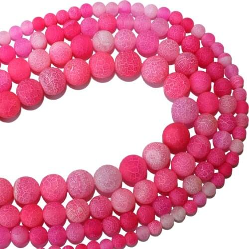 Natural Stone Frost Crab Rose Red Agates Stone Round Beads 4 6 8 10 12 MM Pick Size For Jewelry Making Diy Bracelet Necklace