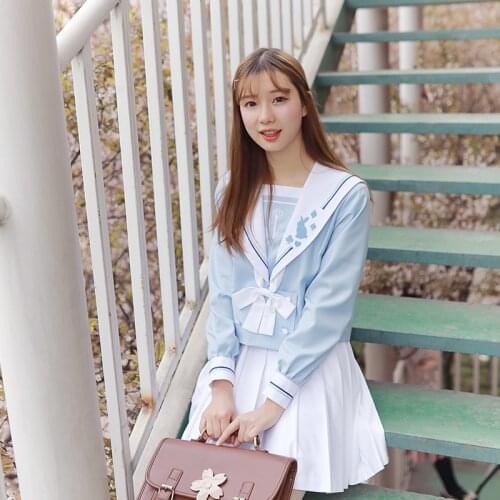 2019 new Japanese school uniforms sailor tops+skirt Navy style Students clothes for Girl Plus size Lala Cheerleader clothing