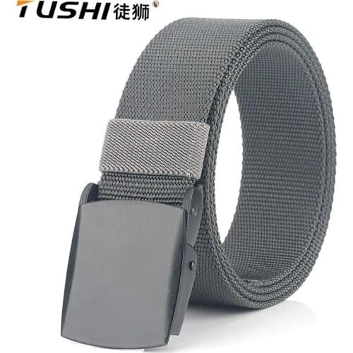 TUSHI 2021 Hot Sell Leisure Men Belt 120cm*3.8cm Nylon Knitted Cummerbund Metal Automatic Buckle Girdle for Male Students Daily