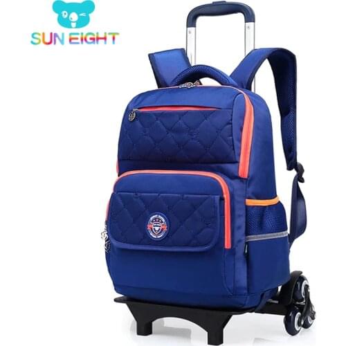 SUN EIGHT Wheeled Backpack For Girls/Boy Trolley School Bags Wheeled Bag Kid Luggage 6 Wheels To Climb Stairs School Backpack