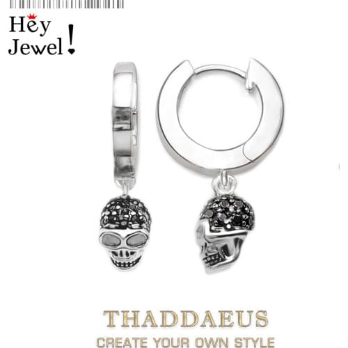 Hinged Hoop Earrings Skull Pave,2019 Gift In 925 Sterling Silver,Europe Style Glam Trendy Fashion Good Jewerly For Women Men