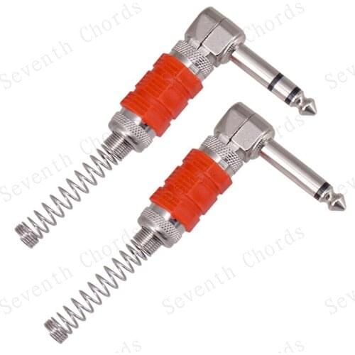 2Pcs Red + Silver 6.35mm 1/4 inch Right Angle Male Stereo & Mono Cable Plug for Microphon Effector Amplifier Speaker Bass Guitar