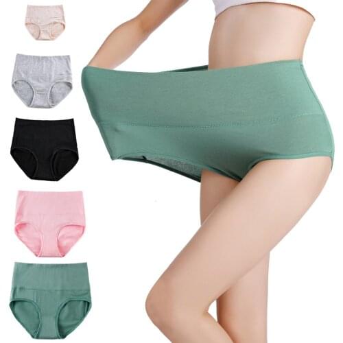 Plus Size Briefs For Women Underwear High Waist Panties Abdomen Cotton Underpants Solid Breathable Summer Female Intimates