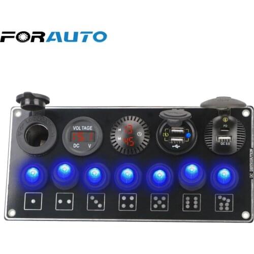 ON-Off Rocker Toggle for Truck Boat RV Car Switch Panel 7 Gang Car Accessories Dual USB Socket Charger QC3.0 & PD Quick Charge