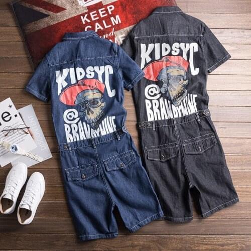 Street Mens Short Sleeve Knee Length Casual Shorts Overalls Skull Printed Summer K3