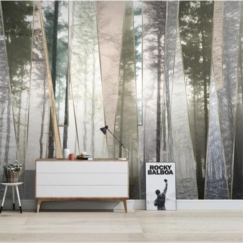 Wellyu Custom large-scale mural Nordic hand-painted forest landscape geometric lines simple TV background wall painting