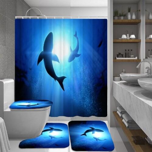 Ocean Dolphin Deep Sea Polyester 3d Shower Curtains Bathroom Curtain Non-Slip Pedestal Rug Lid Toilet Cover Bath Mat Set