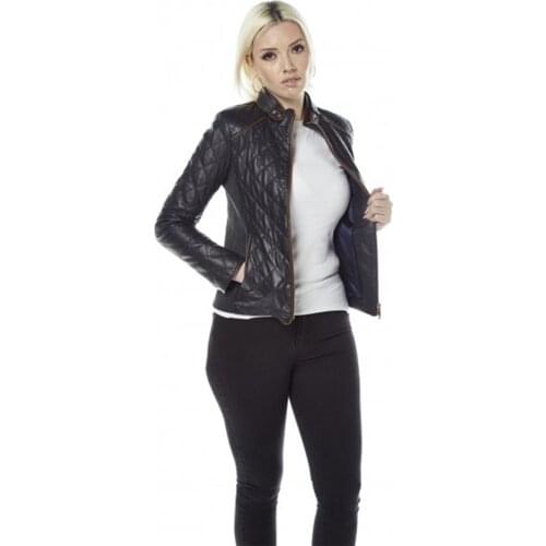 Hadore Fronde Quilted Sport Cut Genuine Leather Womens Jacket. Square Motif. Totally Original Turkish Brand