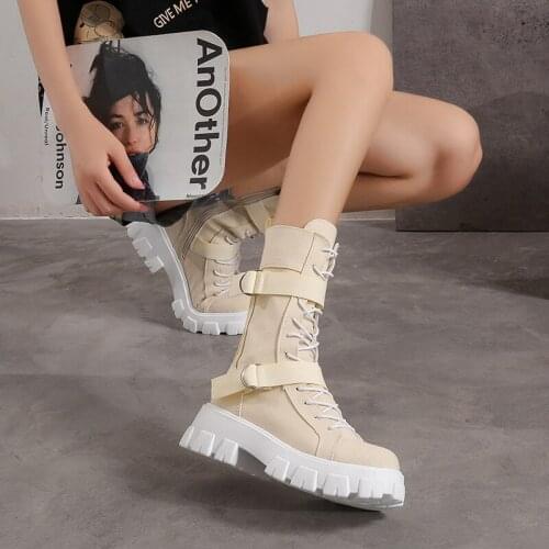 Womens Shoes New Spring Style Platform Comfortable Boots Zipper Casual Mid-Calf Round Toe Flat with Boots Femmes Bottes