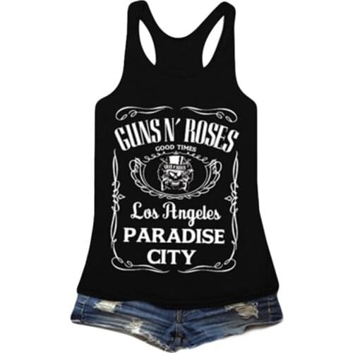 Guns N Rose Floral Print Women Tank Tops Gothic Tees Streetwear Hipster Top Off Shoulder Punk Sexy Tops Fashion Vest Drop Ship