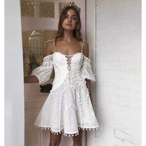Spaghetti Strap Dress Women Hollow Out Ruffles Summer Mini Dress Plus Size Cold Shoulder Slim Party Dress Runway Vintage B009