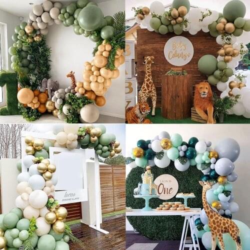 1set Green Balloon Garland Arch Kit Jungle Safari Wild One Party Supplies Birthday Party Decorations Kids Baby Shower Air Globos