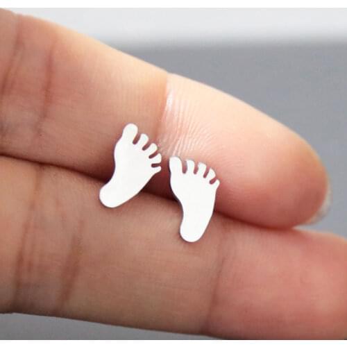 1Pair Baby Foot Print Stainless Steel Earrings Featured Stud Earrings Fashion Ear Jewelry Gift For Women Girls Men