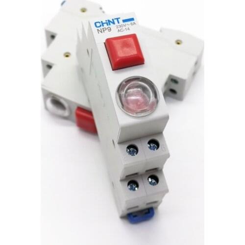 1pcs CHINT Din Rail Mount Pushbutton with Signal Light NP9 2NO 1NC Pushbutton AC DC230V 24V