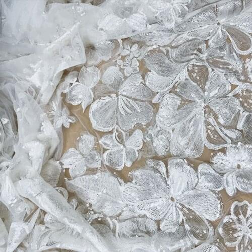 1yard New White Tulle Net French Embroidery French Bridal Wedding Dress Lace fabric DIY sewing fabric lace