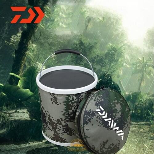 2020 Daiwa New Outdoor Fishing Digital Camouflage Folding Bucket Portable Canvas Fishing Car Wash Bucket Multifunctional Bucket