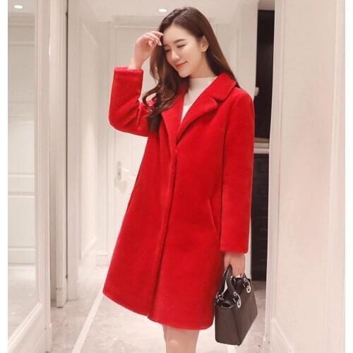2020 Fashion Womens Winter Jacket Real Wool Coat Sheep Shearing Fur Coats Medium Long Trench Female Outwear S939