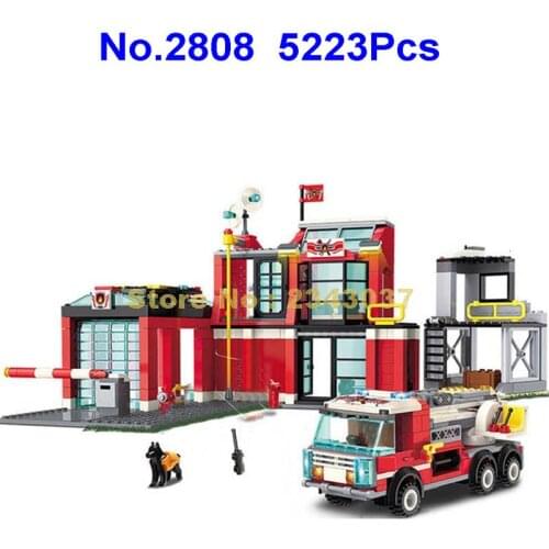 2808 523pcs Urban Fire Rescue Fire Department Station Truck 5 Building Blocks Toy