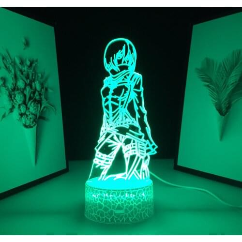 3D LED Lamp Anime Figure Attack on Titan Mikasa Ackerman Kids Gift Nightlight for Room Decoration Color Changing Night Light