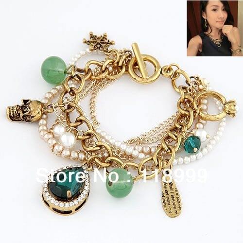Free Shipping Luxury Baroque Green Pearls with Words Charms Bracelets Jewelry For Women