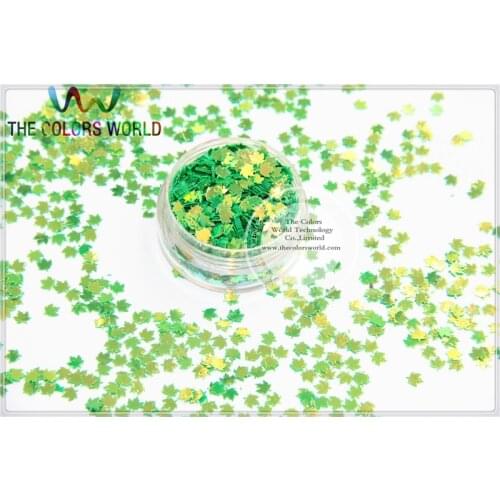 SFYJ-81 4mm Size Amazing Glitter Sequins Green Color Maple leaf shaped sequins for nail Art or DIY decoration 1pack=50g