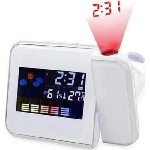 Digital Projection Alarm Clock Weather Station with Temperature Thermometer Humidity Hygrometer/Bedside Wake Up Projector Clock